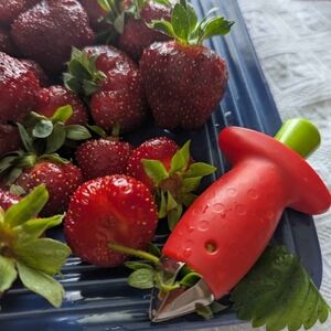Red Strawberry Huller with Green Handle
